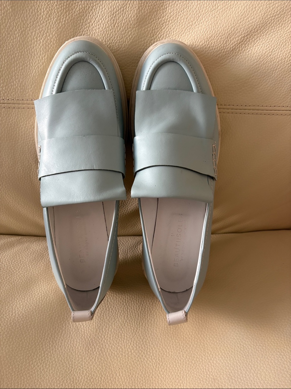 Beautiisoles women’s Federica loafers light blue with white lug sole